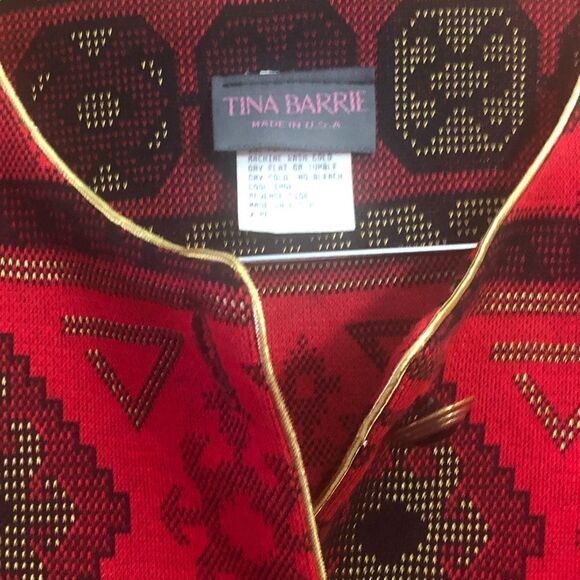 Vintage Tina Barrie Aztec Print Red/Black Gold Buttons Jacket Women’s Sz 16 - Picture 3 of 4